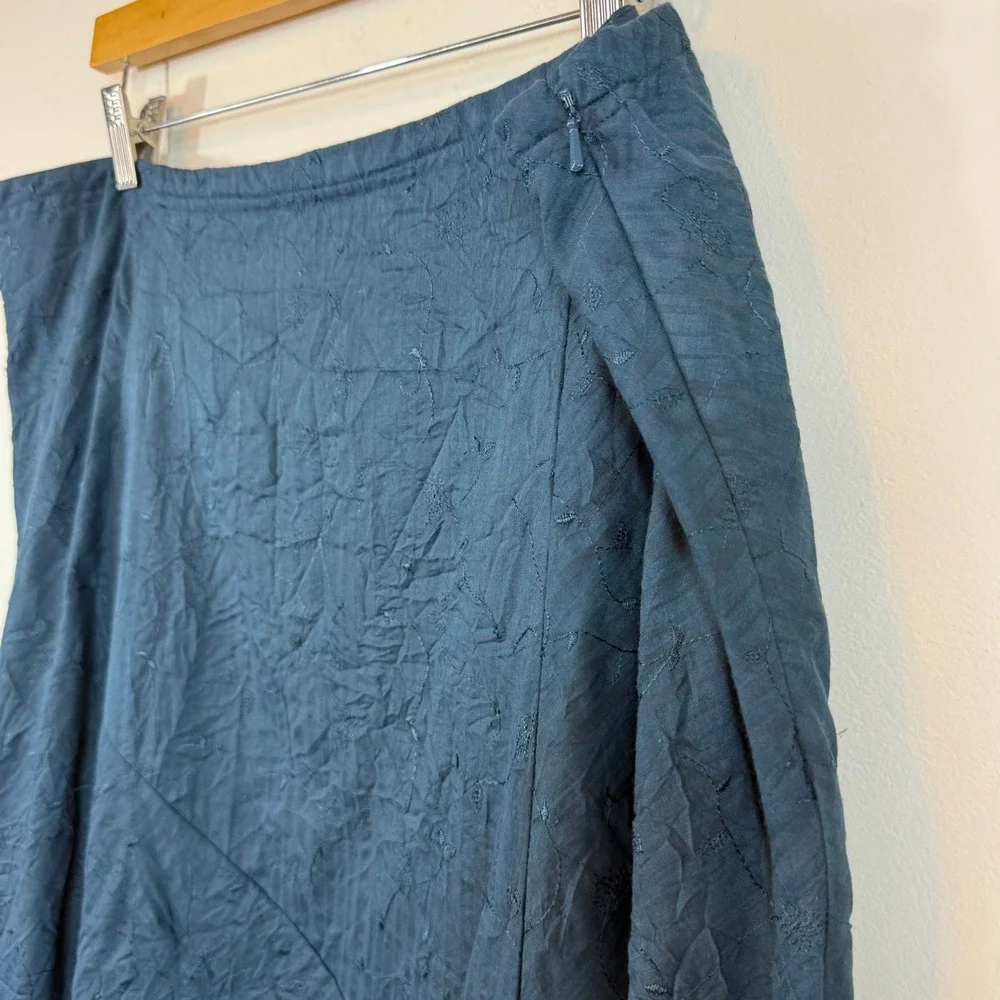 J.Jill Embroidered Maxi Skirt 16 Tall Blue Cotton Linen Boho Lagenlook Cottage